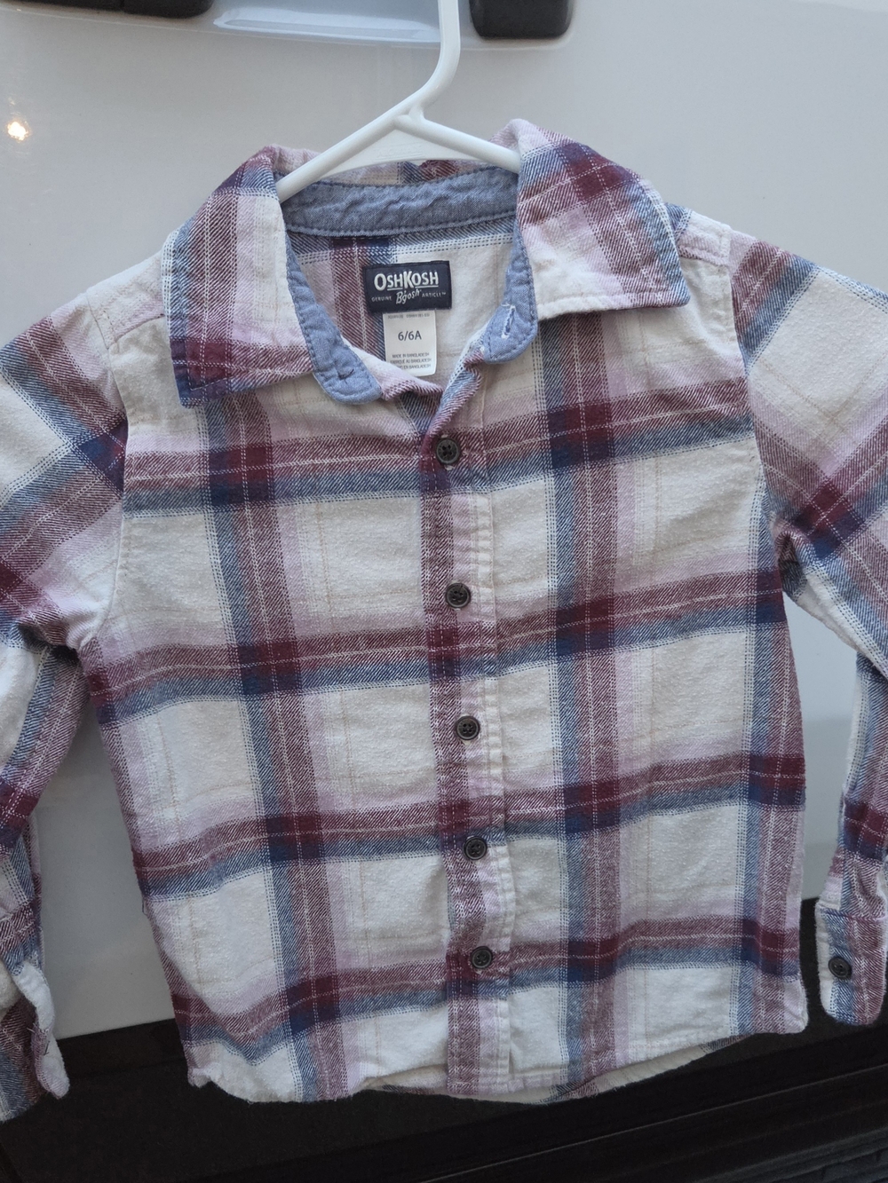 OshKosh B'gosh Cream Plaid Button-Down with Red & Blue Stripes
